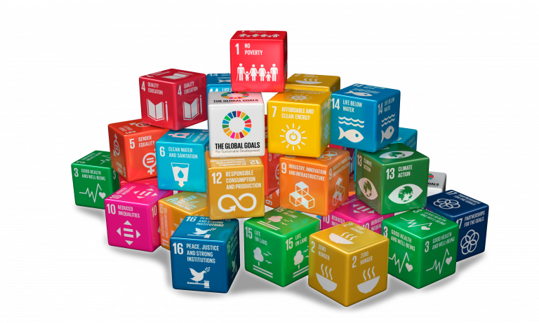 3D illustration of the Sustainable Development Goals by the UN